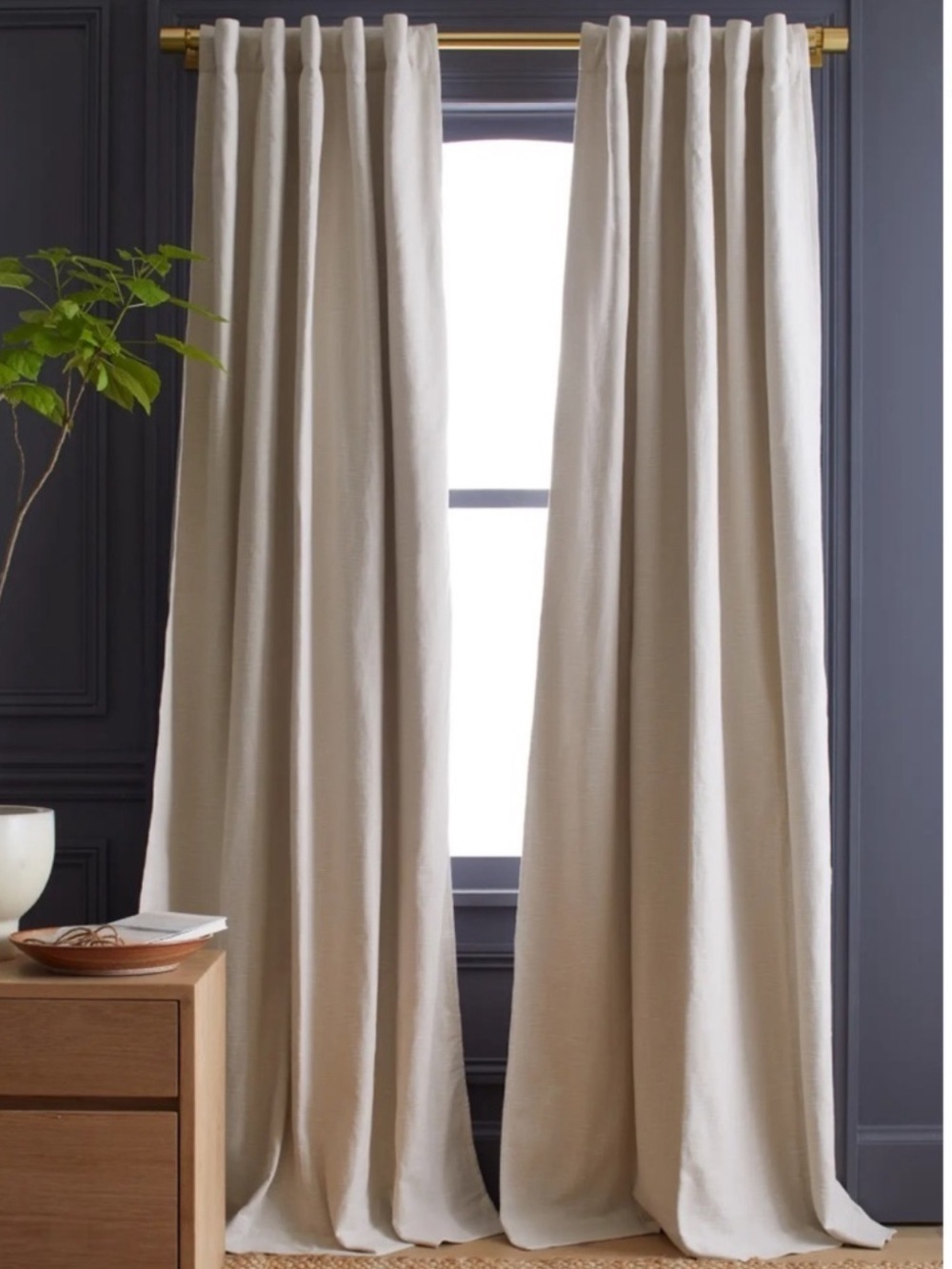QUINCE Set Of 2 48x84 Cotton Slub Room Darkening Curtains Natural 1142
